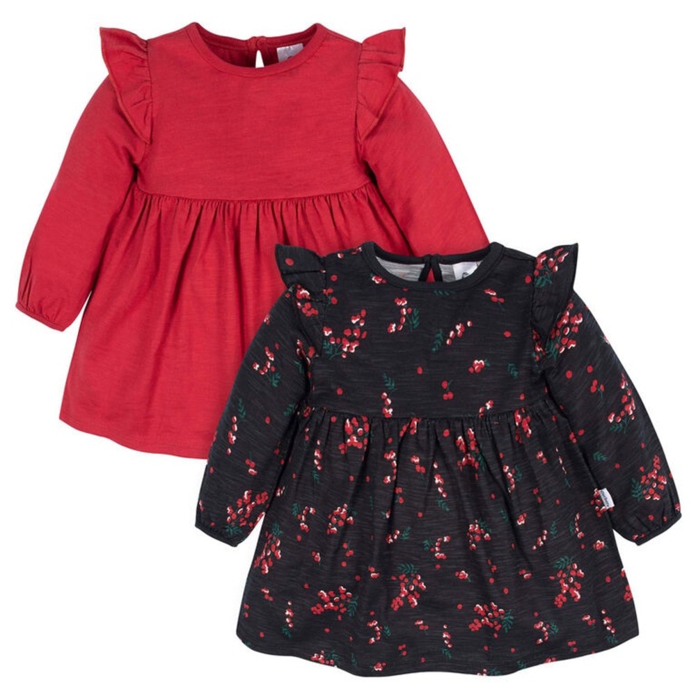 NWT 2-Pack Baby Newborn Girls Holly Berries Babydoll Dresses